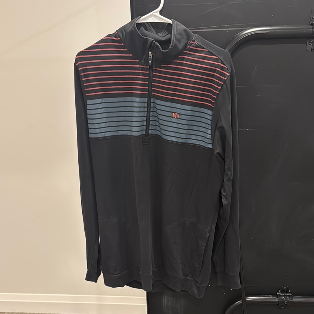 Travis Mathew Black and Red Zip Up Sweater